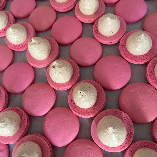 raspberry “glühwein”* (mulled spice) macs.